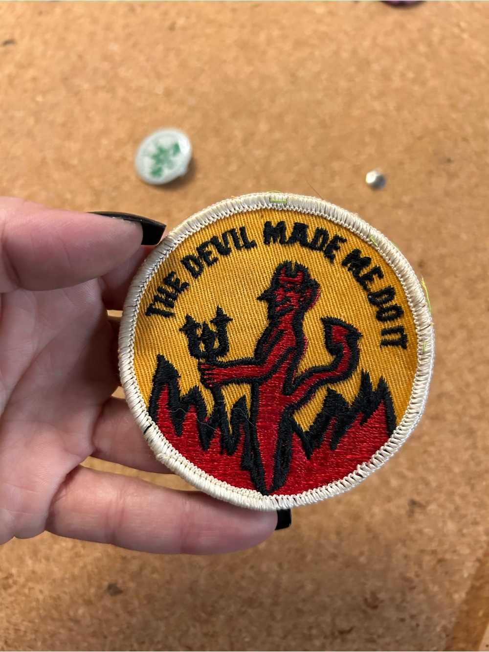 Vintage The Devil Made Me Do It Embroidered Patch